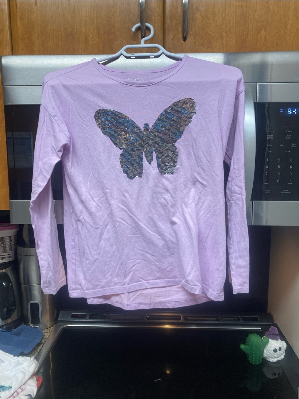 Place Lavender Long Sleeve Tee with Sequin Butterfly